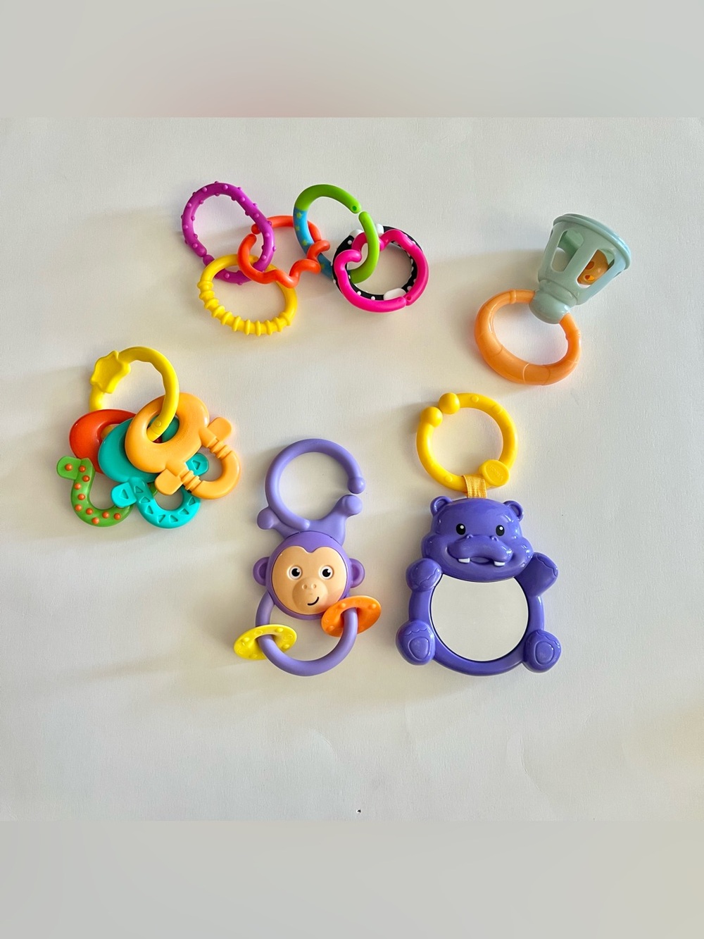 Bundle of baby teether plastic toys - rattle, keys, hooks